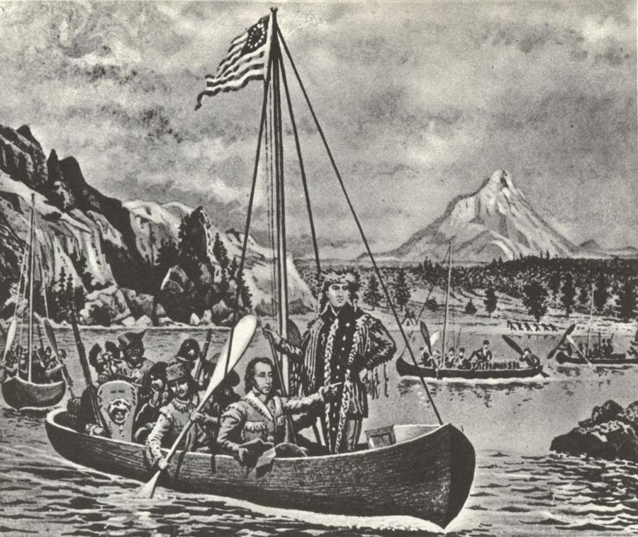 unknow artist Lewis and Clark in an cannon pa Columbia river anti closed of their fard vasterut tvars over America 1895